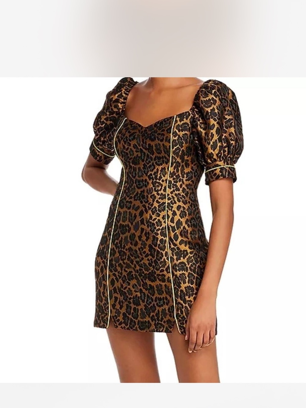 For Love And Lemons Leopard Print Puff Sleeve Mini Dress - Gold & Black